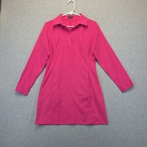 VONDA Hot Pink Shirt Dress Women’s Medium Long Sleeve Collared Shift
